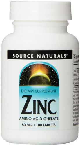 Source Naturals Zinc 50mg  Essential for Normal Growth  100 Tablets  Pack of 2
