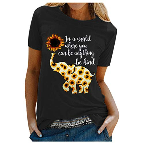 Meikosks Sunflower Printing Blouse Womens Short Sleeve Shirt Summer Casual Tunic Tops Black Meikosks Sunflower Printing Blouse Womens Short Sleeve Shirt Summer Casual Tunic Tops Black