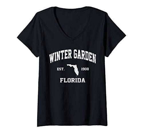 Womens Winter Garden Florida FL vintage state Athletic style V-Neck T-Shirt
