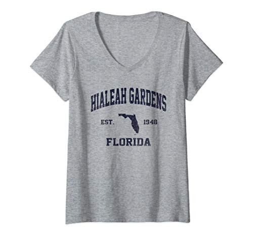 Womens Hialeah Gardens Florida FL vintage state Athletic style V-Neck T-Shirt