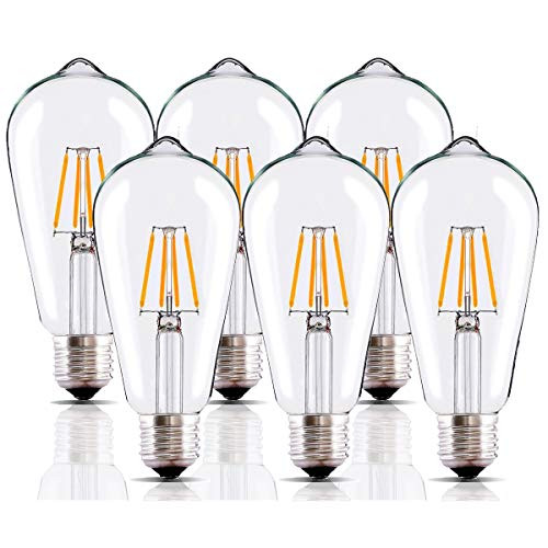 LED Edison Bulb 4W,Vintage LED Bulb,Dimmable LED Bulbs,Antique 4W LED Bulb,40W Light Bulb Equivalent,4W Filament LED Light Bulb,E26 LED Bulb,2700K Warm White,Clear Light Bulbs, 6 Pack