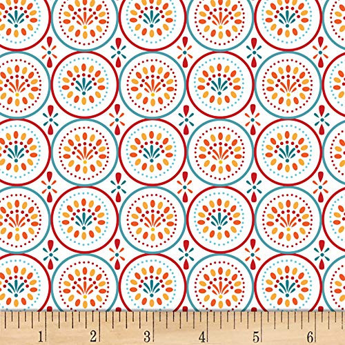 David Textiles Folk Geo White/Multi Fabric Fabric by the Yard
