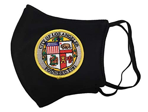 City of Los Angeles Full Color Gold Border Patch Seal Face Mask Black