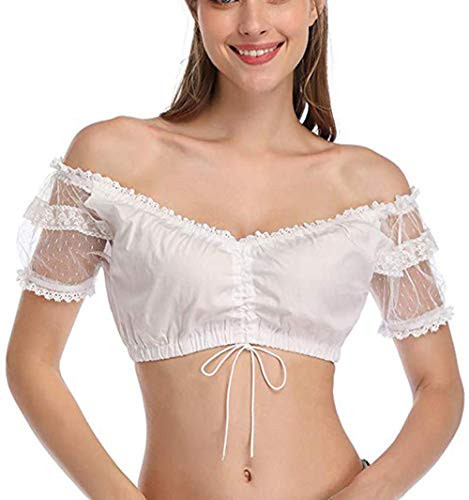 Women's Bavarian Oktoberfest Traditional Dirndl Blouse Beer Garden Crop Lace Top  X-Large  Lace White