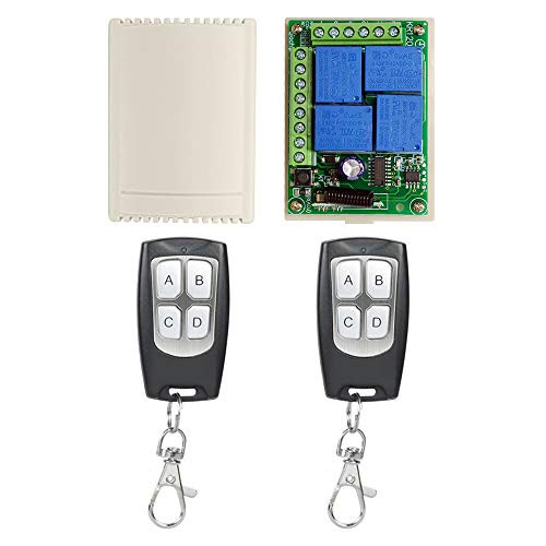 QIACHIP 433MHz Universal Wireless Remote Control Switch DC 12V 4CH Relay Wireless RF Remote Control Switches  2 Transmitters Plus 1 Receiver for Garage Door  Motor  Cars  LED Lights
