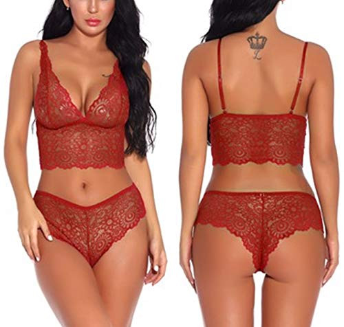 Lziizl Women Sexy Lace Bra and Panty Set Bralette Lingerie 2 Piece Babydoll Bodysuit S-XXL Wine Red Lziizl Women Sexy Lace Bra and Panty Set Bralette Lingerie 2 Piece Babydoll Bodysuit S-XXL Wine Red