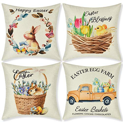 Fascidorm Easter Rabbit Throw Pillow Covers Easter Bunny Egg Pillow Covers Happy Easter Pillowcases Easter Decorative Cotton Linen Cushion Covers for Sofa Couch Chair Bed 18 x 18 Inches Fascidorm Easter Rabbit Throw Pillow Covers Easter Bunny Egg Pillow Covers Happy Easter Pillowcases Easter Decorative Cotton Linen Cushion Covers for Sofa Couch Chair Bed 18 x 18 Inches