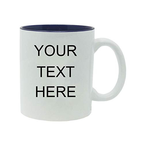 Personalized Add Your Custom Text White Ceramic 11 Oz Coffee Mug Customizable   Blue