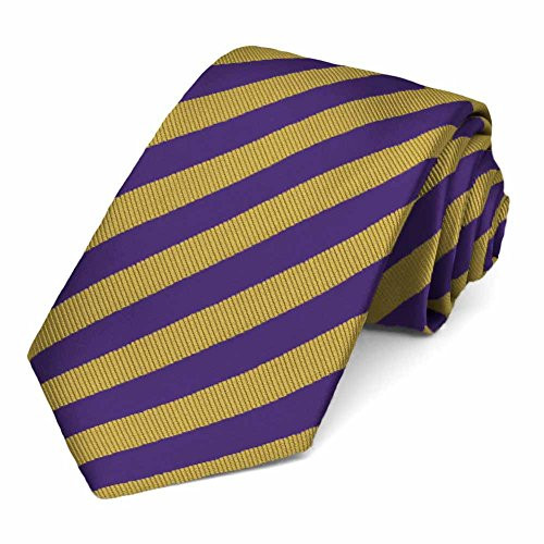 TieMart Formal Striped Tie  Dark Purple and Gold