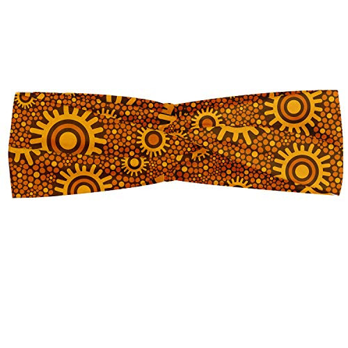 Lunarable Boho Orange Headband  Dotted Artwork Pattern Folklore Illustration  Elastic and Soft Women's Bandana for Sports and Everyday Use  Yellow Orange