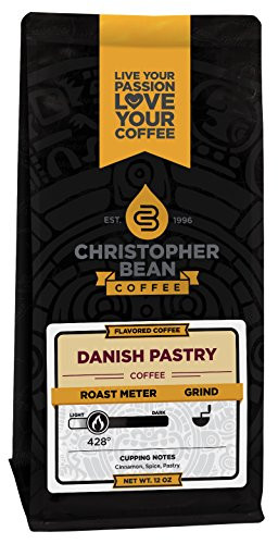 Christopher Bean Coffee Decaffeinated Whole Bean Flavored Coffee, Danish Pastry, 12 Ounce
