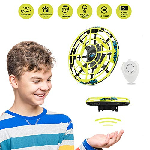 MALLMALL6 Flying Ball Mini Drone RC Toys, Hand Controlled Quadcopter Mini Infrared Induction Aircraft Flying Saucer Toy for Boys Girls Adult as Gift (Yellow)
