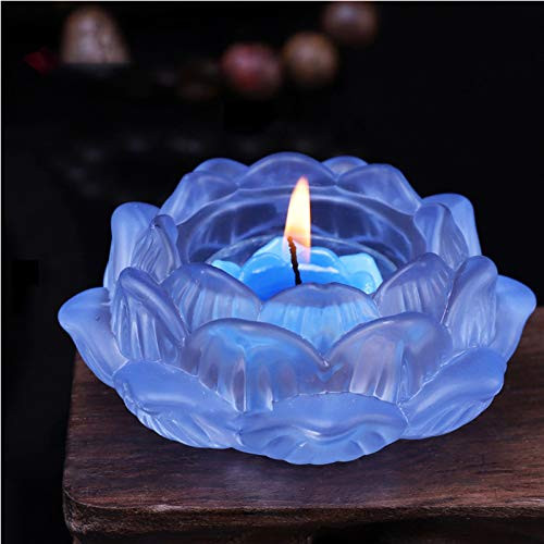 Crystal Candle Holder  Glass Lotus Flower Buddhist Tea Light Holder Candlestick  Delicate Votive Activity Wedding Home Decor Candle Holder Tealight Holder  Blue