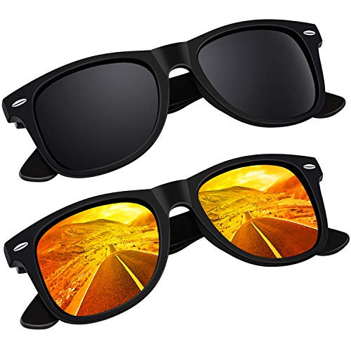 SUNIER Polarized Sunglasses for Men and Women Eyewear Orange Mirrored UV400 Lens Retro Classic Square Shades 2 Pack SR003