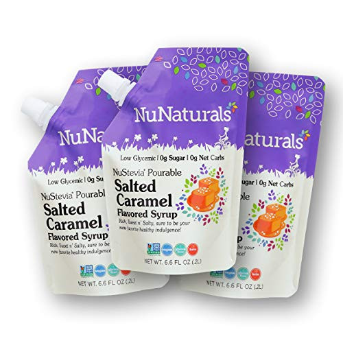 NuNaturals Salted Caramel Flavored Syrup  Natural Plant Based Sweetener  Sugar-Free  3 Pack 6.6 oz