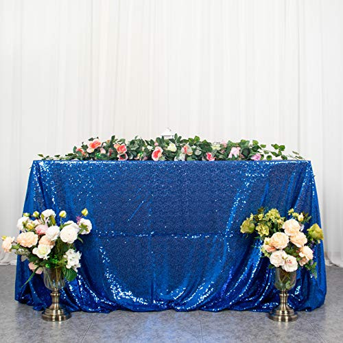 50x80 Inch Royal Blue Sequin Rectangular Tablecloth Glitter Cake Table Linen Outdoor Tablecloth for Bridal Shower Rectangle Table Cover Sequin Fabric Tablecloth for Wedding Party Birthday Decor