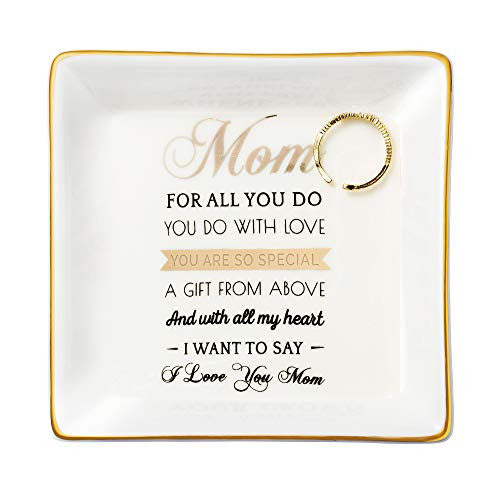 Joycuff Gifts for Mom Ring Trinket Dish Decorative Mama Jewelry Tray Unique Presents for Mother's Day Thanksgiving Day Christmas Cute Home Decor