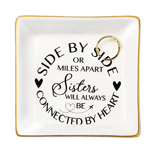 Joycuff Sister Gifts for Her Ceramic Trinket Tray Decorative Jewelry Organizer for Women Birthday Thanksgiving Day Chrismas Cute Home Decor