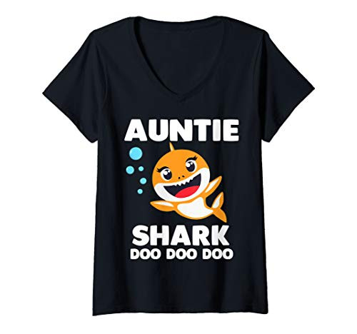 Womens Auntie Shark Shirt Doo Doo Uncle Mommy Daddy Aunt V-Neck T-Shirt Womens Auntie Shark Shirt Doo Doo Uncle Mommy Daddy Aunt V-Neck T-Shirt