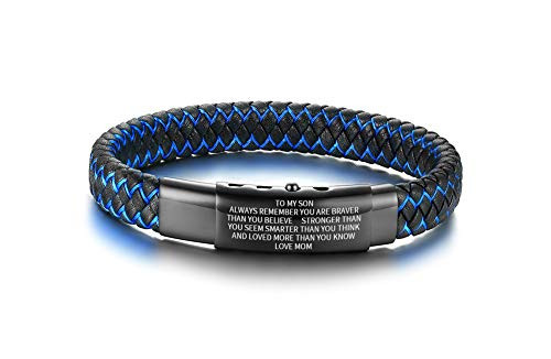MEALGUET to My Son Inspirational Bracelet Gift from Mom Dad Always Remember You are Braver 2-Tone Braided Leather Bracelet for Teen Boy from Mother Encourage Birthday Graduation Day Gift Idea MEALGUET to My Son Inspirational Bracelet Gift from Mom Dad Always Remember You are Braver 2-Tone Braided Leather Bracelet for Teen Boy from Mother Encourage Birthday Graduation Day Gift Idea