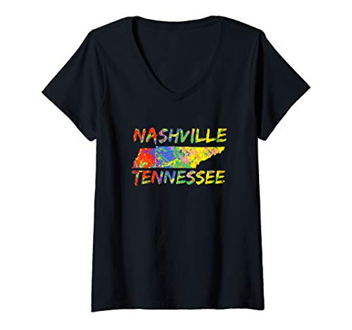 Womens Nashville Tennessee Colorful Paint State Outline Nashville V-Neck T-Shirt Womens Nashville Tennessee Colorful Paint State Outline Nashville V-Neck T-Shirt