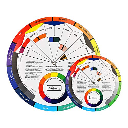 JimKing 5.51 and 9.25 inch Creative Color Wheel  Paint Mixing Learning Guide Art Class Teaching Tool for Makeup Blending Board Chart Color Mixed Guide Mix Colors