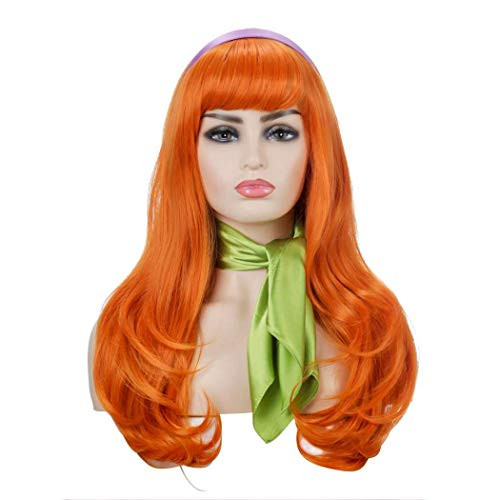 TANTAKO Adults Women Long Orange Wavy Wig- Halloween Cosplay Costume Anime Party Wig With Headband and Green Scarf  Adults