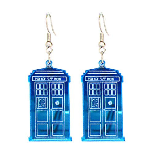 Doctor Who Dr Who Tardis Police Box Big Blue Statement Dangle Earrings
