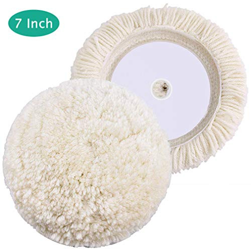 RISHNEG Wool Polishing Pads  Wool Hook and Loop Grip Buffing Pads for Car Buffer Polisher Sanding Compound Cleaning Cutting Polishing and Waxing  2 Pack  7 Inch