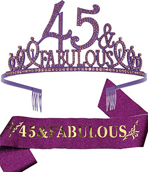 45th Birthday Gifts for Women 45th Birthday Tiara and Sash Purple 45th Birthday Decorations Party Supplies 45 and  Fabulous Birthday Satin Sash Crystal Tiara Birthday Crown for 45th Birthday Party Decor 45th Birthday Gifts for Women 45th Birthday Tiara and Sash Purple 45th Birthday Decorations Party Supplies 45 and  Fabulous Birthday Satin Sash Crystal Tiara Birthday Crown for 45th Birthday Party Decor