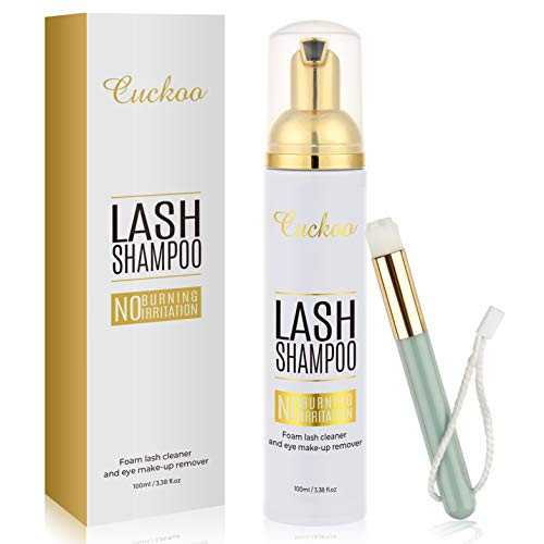 Eyelash Extension Cleanser-Cuckoo Lash Foam Shampoo 1 Bottle 100ml with 2 Brush Kit Eyelid Foaming Cleanser Lash Cleanser for Extensions Mascara Remover For Sensitive Skin-For Home  and  Salon Use