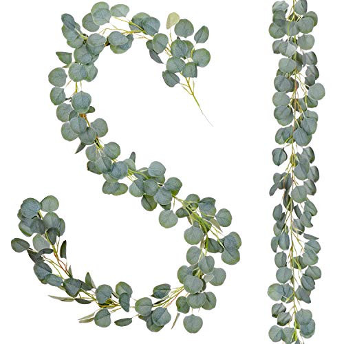Artiflr 2Pack Artificial Eucalyptus Garland  6 ft Faux Silk Eucalyptus Leaves Vines Handmade Garland Greenery Wedding Backdrop Arch Wall Decor