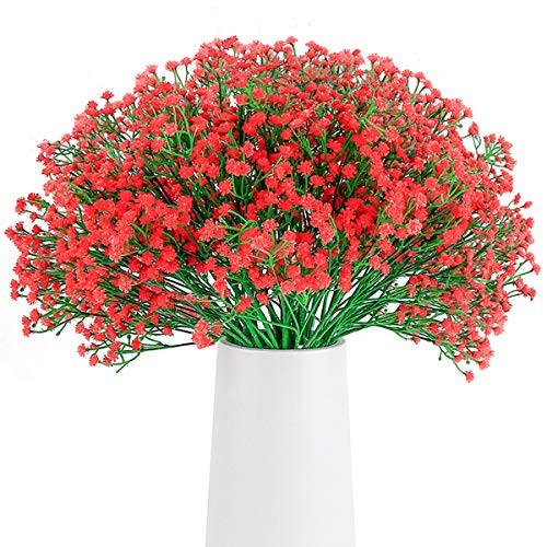 BOMAROLAN Artificial Baby Breath Flowers Fake Gypsophila Bouquets 12 Pcs Fake Real Touch Flowers for Wedding Decor DIY Home Party  Red