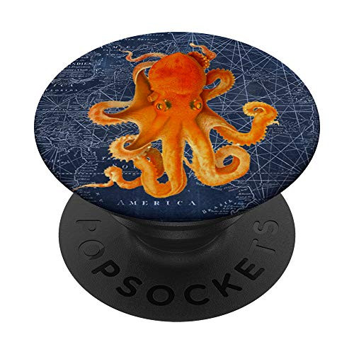 Navy And Orange Octopus PopSockets PopGrip  Swappable Grip for Phones  and  Tablets
