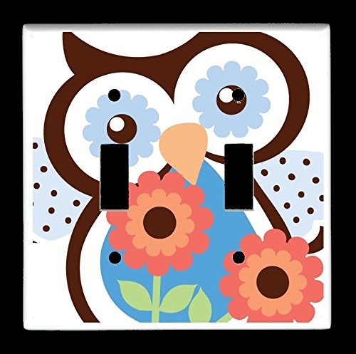 Double Toggle  2-toggle  Light Switch Plate Cover - Springs Owls 2 - Owl Pose 1