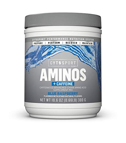 Cytosport Aminos Plus Caffeine  Caffeinated Branched Chain Amino Acid Supplement Mix  Blue Raspberry  125mg Caffeine  NSF Certified for Sport  10.6oz Canister - Large