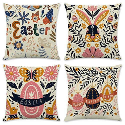 Easter Pillow Covers 18 x 18 Set of 4 Easter Egg and Rabbit Colourful Throw Pillow Cover Easter Decorative Pillow Covers Series Cushion Cover Zippered Square Pillowcase for Home Car Sofa Decor Easter Pillow Covers 18 x 18 Set of 4 Easter Egg and Rabbit Colourful Throw Pillow Cover Easter Decorative Pillow Covers Series Cushion Cover Zippered Square Pillowcase for Home Car Sofa Decor