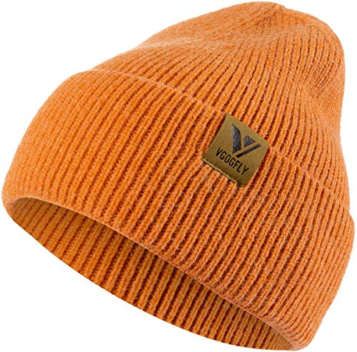 Vgogfly Beanie Men Slouchy Knit Skull Cap Warm Stocking Hats Guys Women Striped Winter Beanie Hat Cuffed Plain Hat Orange