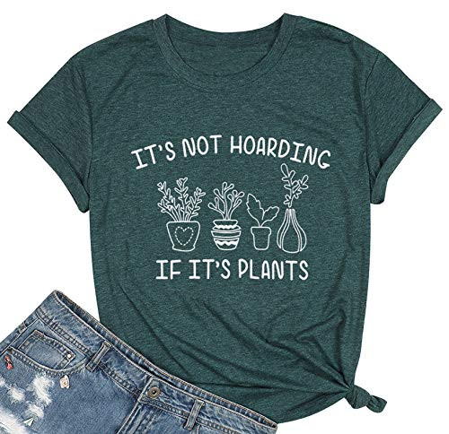 FASHGL Its Not Hoarding If Its Plants T-Shirt Women Funny Garden Gift Tee Cactus Farm Premium Shirt  Green  M