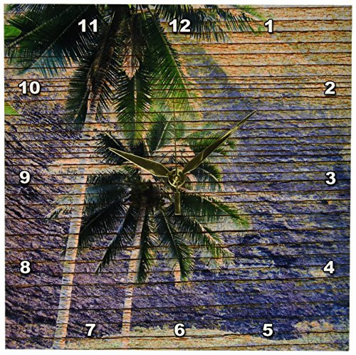 3dRose dpp_28039_1 Wood Tropical Hawaii Palm Trees Wall Clock, 10 by 10-Inch