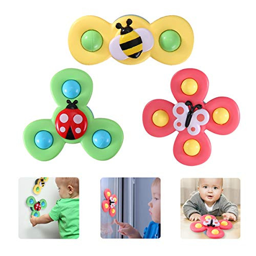 Suction Cup Spinning Top Toy  3Pcs Baby Bath Toys  Spin Sucker Spinning Top Spinner Toy  Safe Interseting Table Sucker Gameplay Early Learner Toys for Baby Girls Boys