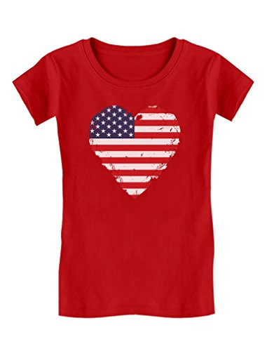 Love USA 4th of July American Heart Flag Toddler Kids Girls' Fitted T-Shirt 3T Red