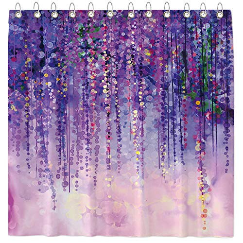 Funnytree Purple Flowers Shower Curtain Art Watercolor Floral Blossoms Scenes Waterproof Bathroom Decor Set with Hooks Easy Care Resistant Machine Washable Durable Polyester Fabric 72"x72" Funnytree Purple Flowers Shower Curtain Art Watercolor Floral Blossoms Scenes Waterproof Bathroom Decor Set with Hooks Easy Care Resistant Machine Washable Durable Polyester Fabric 72"x72"