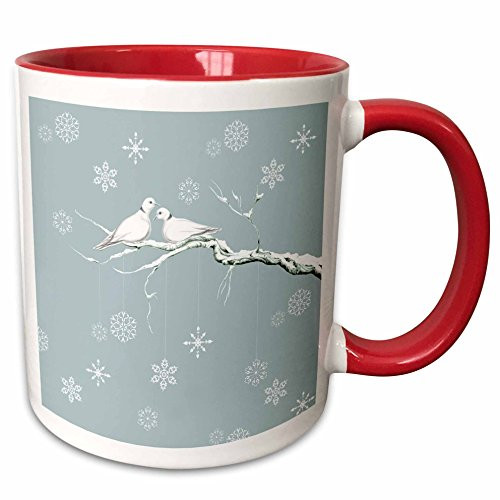 3dRose 216708_5 Two Turtle Doves And Pretty Snowflake Ornaments At Christmas Mug 11 oz Red