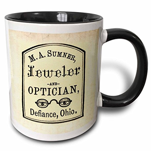 3dRose mug_60571_4"Vintage Ohio Optician Sign" Two Tone Black Mug, 11 oz, Multicolor