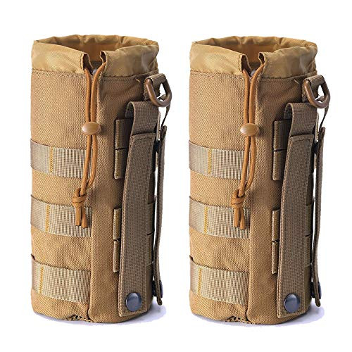 Upgraded Sports Water Bottles Pouch Bag  Tactical Drawstring Molle Water Bottle Holder Tactical Pouches  Travel Mesh Water Bottle Bag Tactical Hydration Carrier  Tan-2Pack