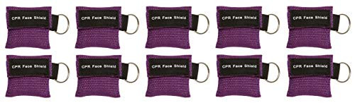 10pc CPR Mask Keychain Emergency Kit CPR Face Shields for First Aid AED Training Child and Adult CPR Breathing Barrier  Purple