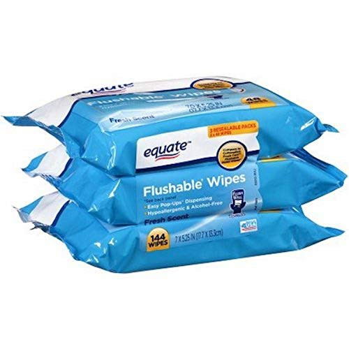 Equate  Flushable Wipes Compared to Cottonelle 48Ct Ea Pack of 3  White  Fresh  144 Count  BW3PK