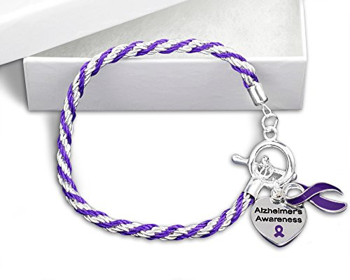 Fundraising For A Cause Alzheimers Awareness Charm Bracelet with Accent String - Purple Ribbon Bracelet for Alzheimers Awareness 1 Bracelet Fundraising For A Cause Alzheimers Awareness Charm Bracelet with Accent String - Purple Ribbon Bracelet for Alzheimers Awareness 1 Bracelet