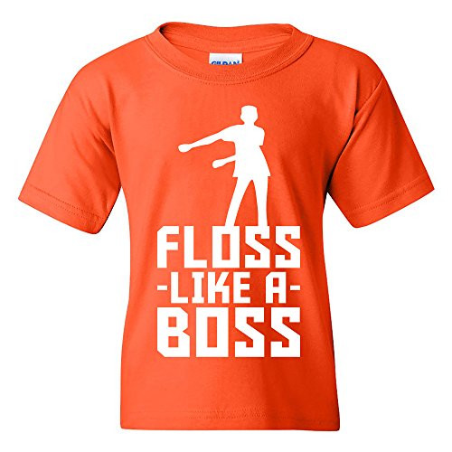 Floss Like A Boss - Flossin Dance Funny Emote Youth T Shirt - Medium - Orange